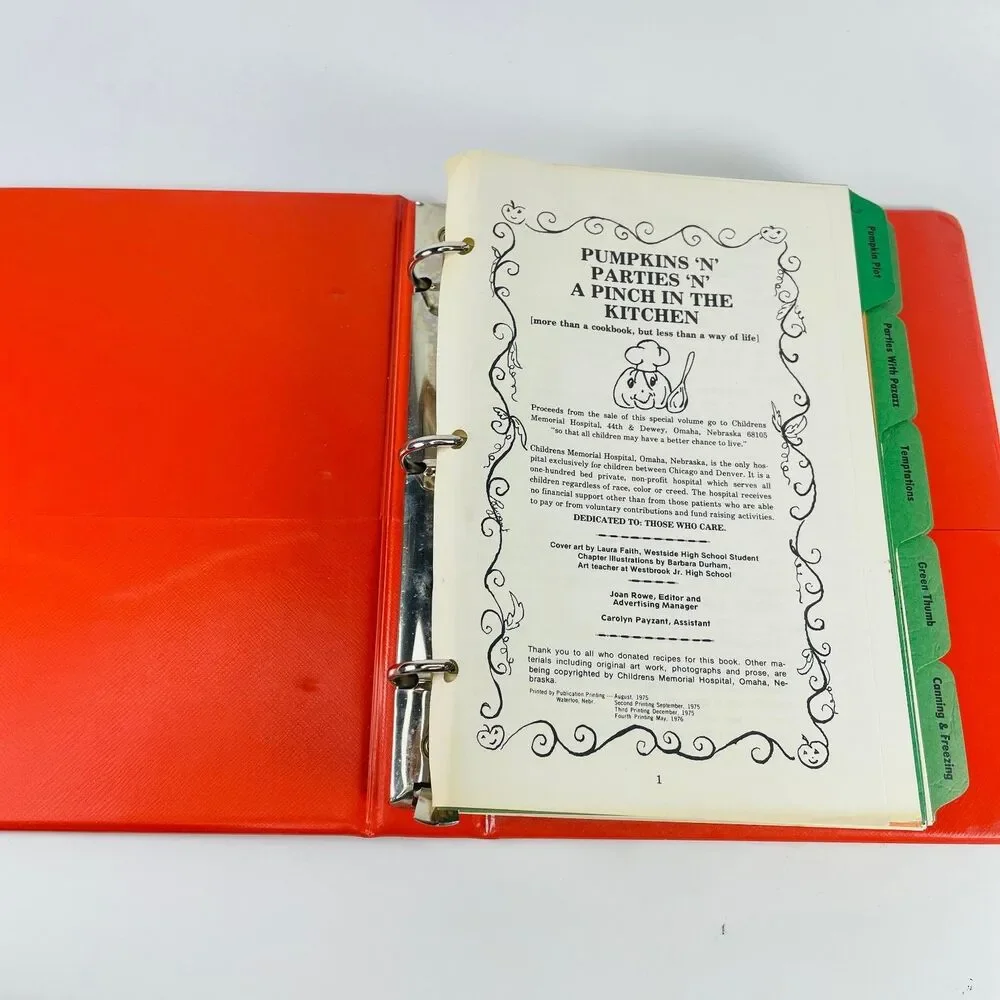 Pumpkins 'N' Parties 'N' A Pinch 1976 Cookbook Childrens Hospital Omaha NE